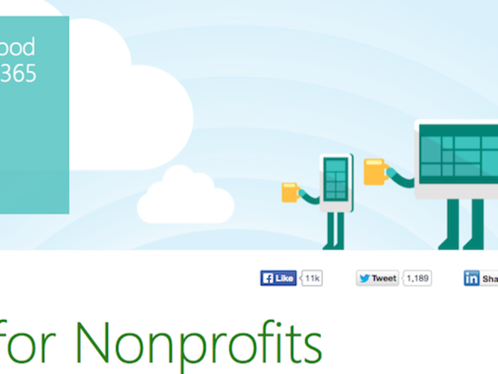 Office 365 Nonprofits gives Office away for free to nonprofits.