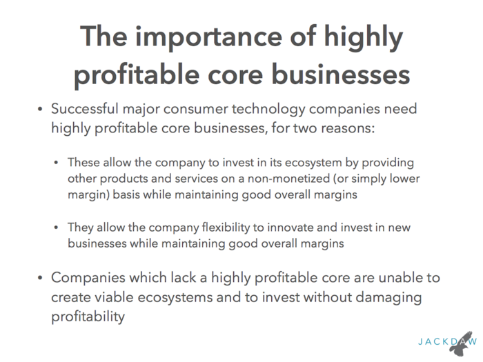 A highly profitable core business gives a company the opportunity to invest in other stuff.