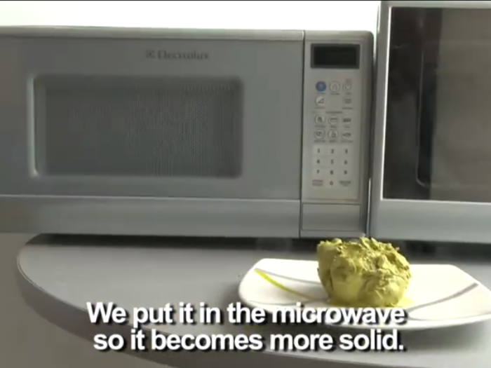 The substance was then put into the microwave for 7 minutes to harden.