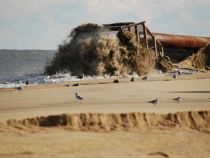 North Carolina has relied more often on beach nourishment — trucking in sand to rebuild eroded beaches — to try to fight back against the encroaching sea.