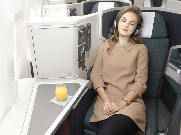 Business class passengers also get a pair of noise-canceling headphones.