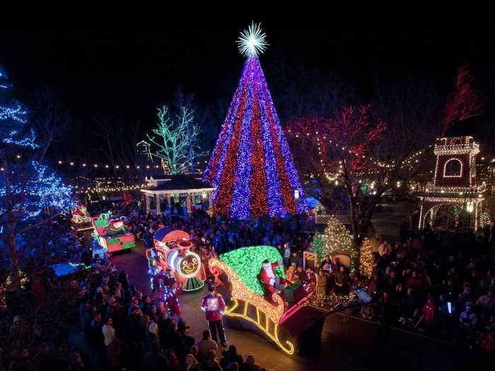 Silver Dollar City, a theme park in Branson, Missouri, builds a five-story Christmas tree with plenty of special effects.