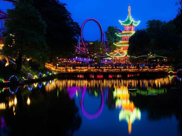 Tivoli Gardens in Copenhagen, Denmark becomes an adorable 20-acre village during the holiday season.