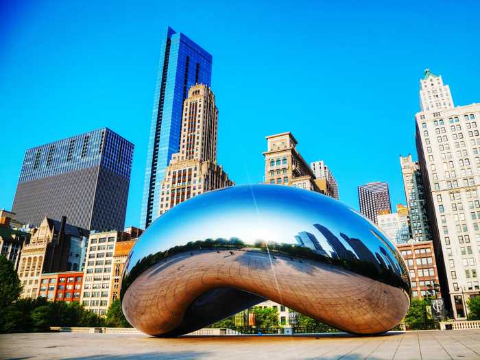 ILLINOIS: Hop the "L" to Millennium Park in downtown Chicago, which features modern architecture and public art, like "Cloud Gate," a giant bean-like sculpture that reflects the city