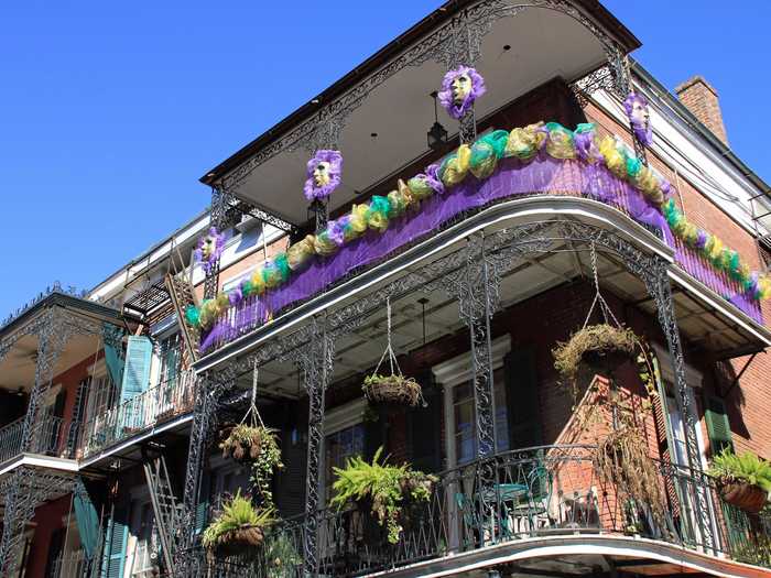 LOUISIANA: Stroll through the French Quarter, the oldest neighborhood in New Orleans. Bourbon Street sits within its limits and is known for its nightlife and Mardi Gras festivities.