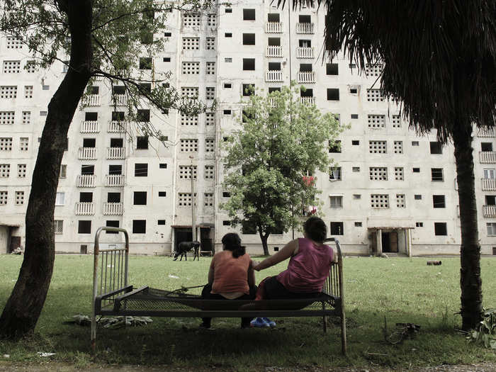 In the violence that ensued when Abkhazia attempted to break away, tens of thousands were killed and several hundred thousand Georgian, Armenian, and Megrelian citizens were forced to leave the area. Only a few families still live in these apartment buildings, which are located in what was once a regional industrial center.