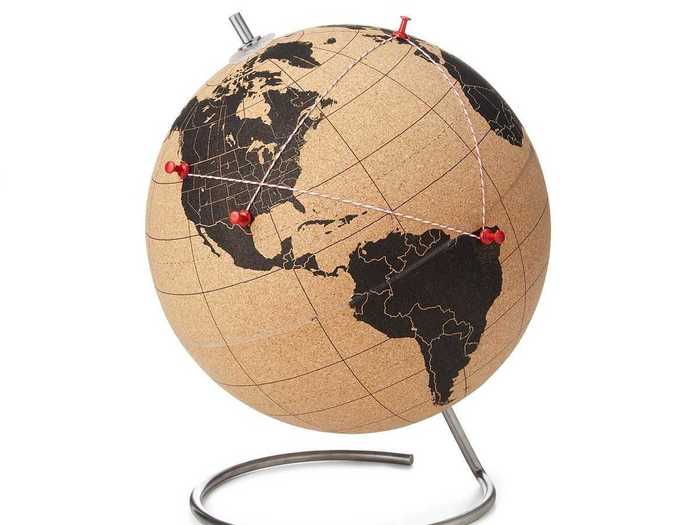 The frequent flyer employee will like this stylish cork globe.