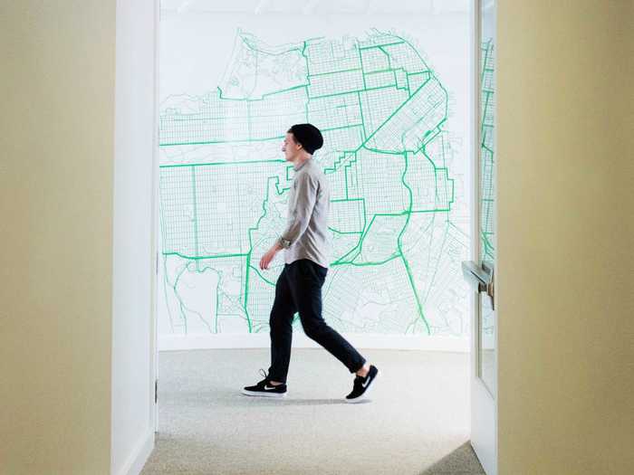A giant map of San Francisco adorns one wall.