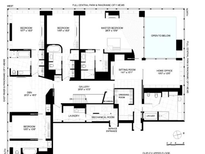 The floor plan for the upper level.