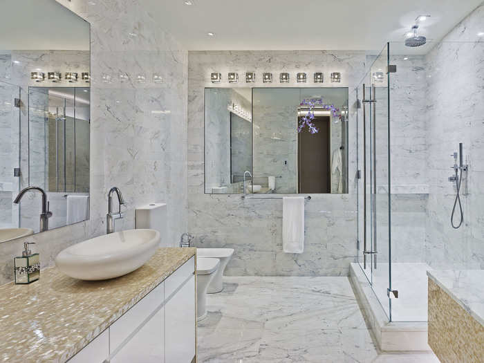 The penthouse has 12 bathrooms throughout.