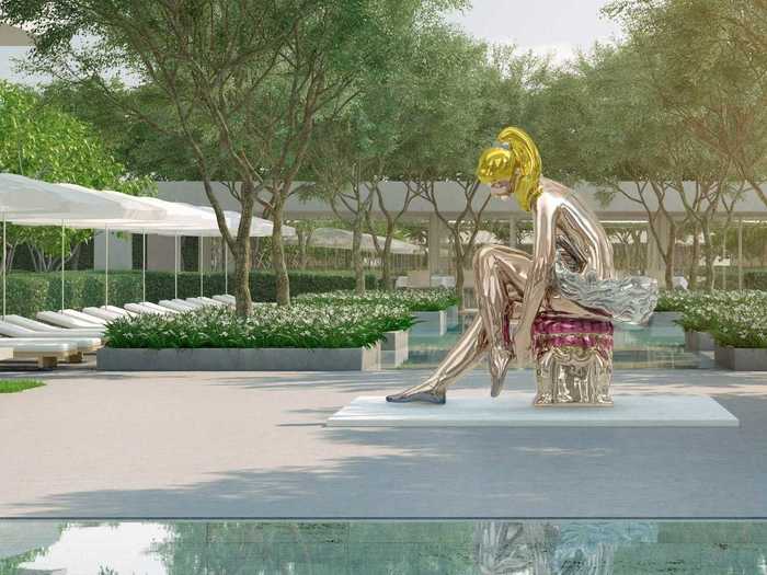 While the other Jeff Koons sculpture, “The Ballerina,” will be on display in the pool area. The owner reportedly paid $14 million for the sculptures.