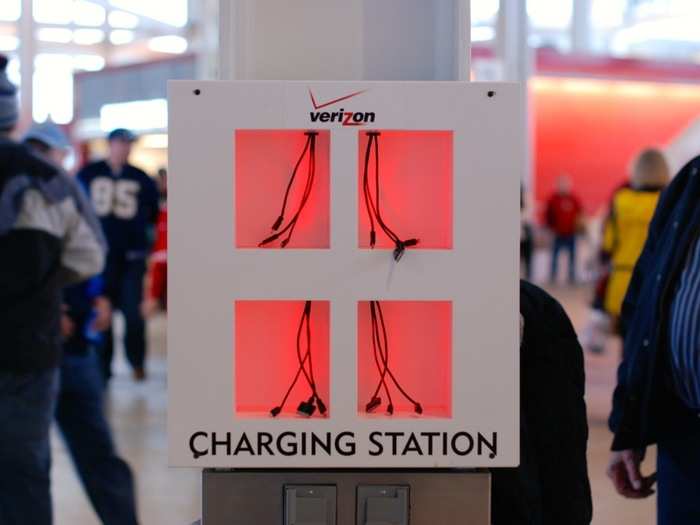 These Verizon-sponsored charging stations were all over the stadium, too.
