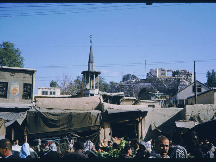 A packed street.