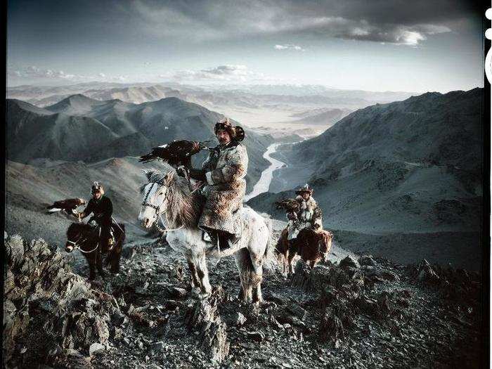 Photographer Jimmy Nelson published a book called "Before They Pass Away" showing the vanishing tribes of the world. Here are three Kazakh men using eagles to hunt.