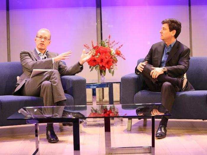 Founder and CEO of Breyer Capital, Jim Breyer, right, spoke with founder and chairman of Gilt, Kevin Ryan.