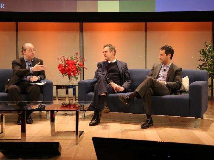 Martin Clarke, publisher of MailOnline, center; Jon Steinberg, CEO, North America MailOnline, right; and Gordon Crovitz, cofounder of Press+, left.