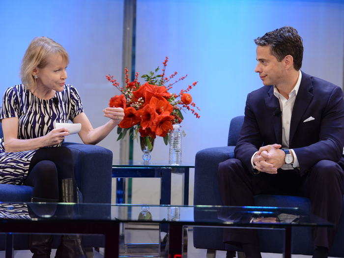 Diane Brady, senior editor at Bloomberg, left, interviewed Owen Mahoney, CEO at Nexon.