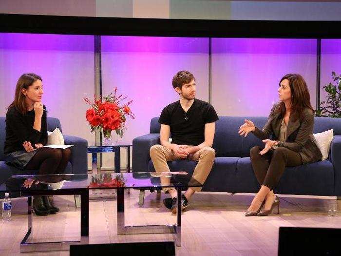 David Karp, CEO of Tumblr, center, and Beth Comstock, CMO of GE, right, sat down with Abbey Klaassen, director of corporate development and strategy at Dentsu Aegis Network.