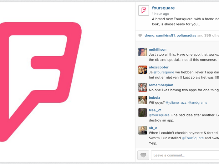 The new Foursquare logo looks like a map pin and a superhero. A lot of people didn