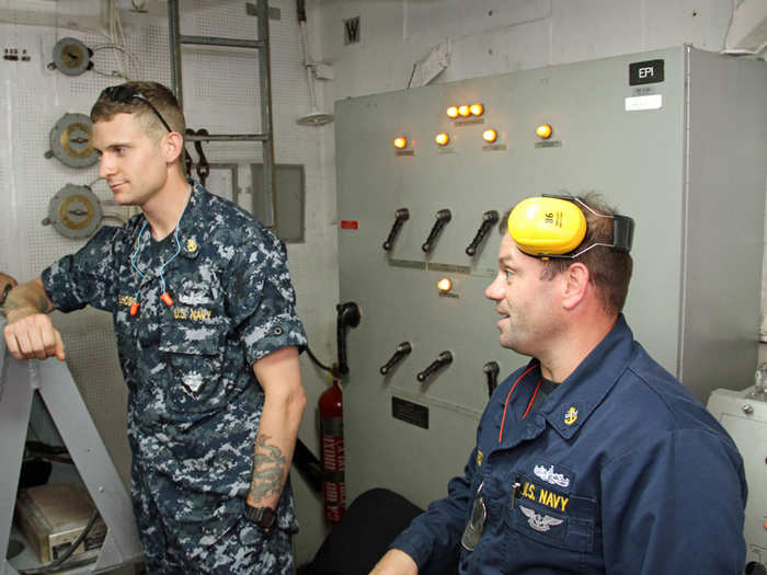 Gunners are allowed to skip shaving the day of a test-firing — based on a perhaps superstitious belief that shaving can cause the gun to malfunction. After a small issue during the test, the enlisted gunners blamed their Chief here, who had shaved that morning.