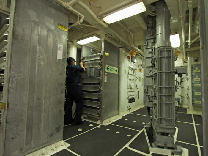 This is where the various shells for the 5-inch and the powder charges are stored.