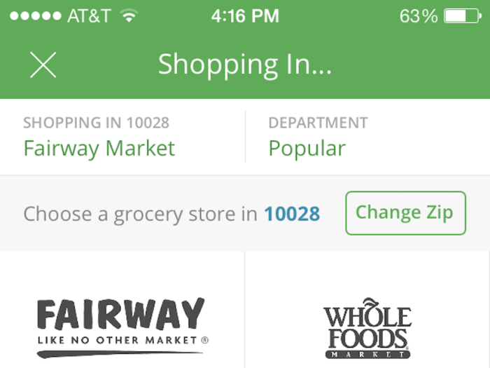 You then get to choose the grocery store you want to order from.