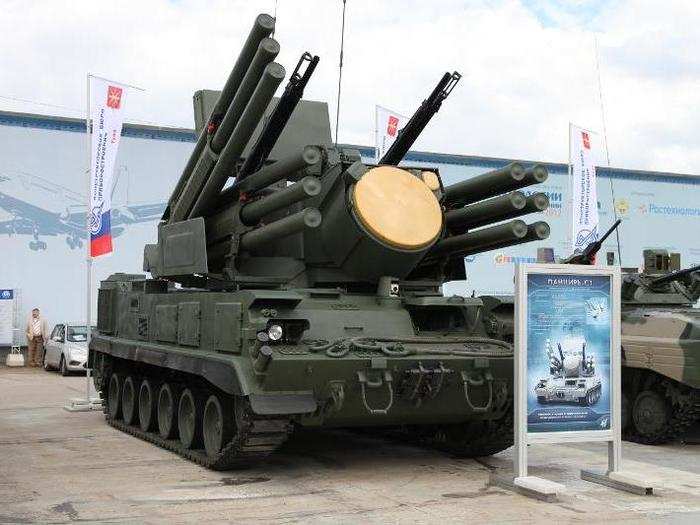 The Pantsir-S1: A combined short-to-medium range surface-to-air missile and anti-aircraft missile system. The system consists of 12 surface-to-air guided missiles and two 30-mm automatic guns effective against planes, helicopters, ballistic and cruise missiles.