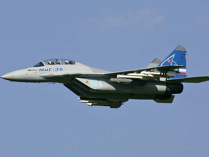 The Mig-35 multirole jet fighter: Effective both in air-to-air combat and precision ground strikes. Capable of reaching speeds of up to 2,400 km per hour despite being 30% larger than its predecessor, the Mig-35 is able both to dogfight and destroy sea and surface targets from long range, as well as conducting air reconnaissance missions.