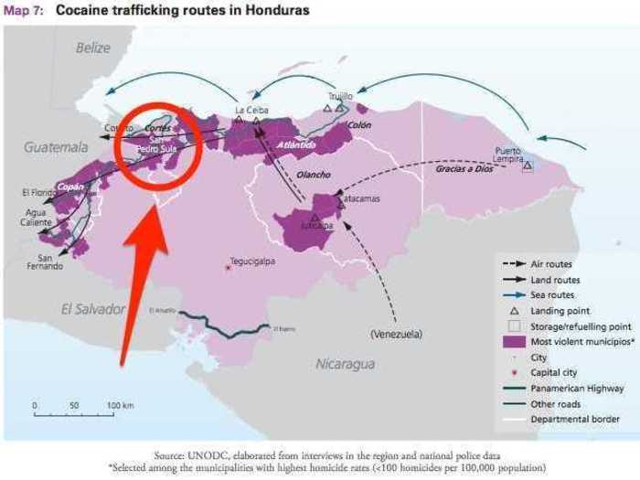 Roughly 15% of US-bound cocaine lands in Honduras at some point.