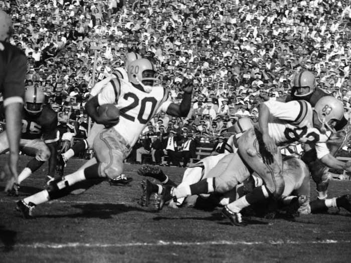 Nothing is more classic than the Oregon uniforms in the 1958 Rose Bowl with gold helmets and numbers on the side along with white jerseys with shoulder stripes.