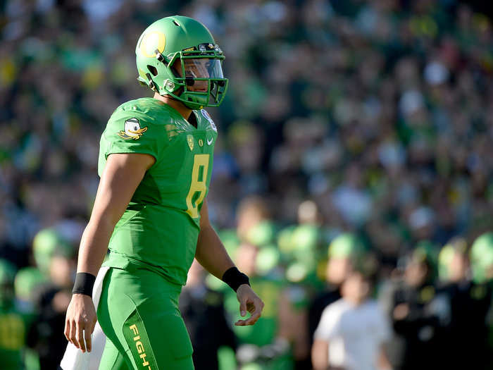 In the recent college football playoff semifinal game, Oregon went all apple green for the first time.