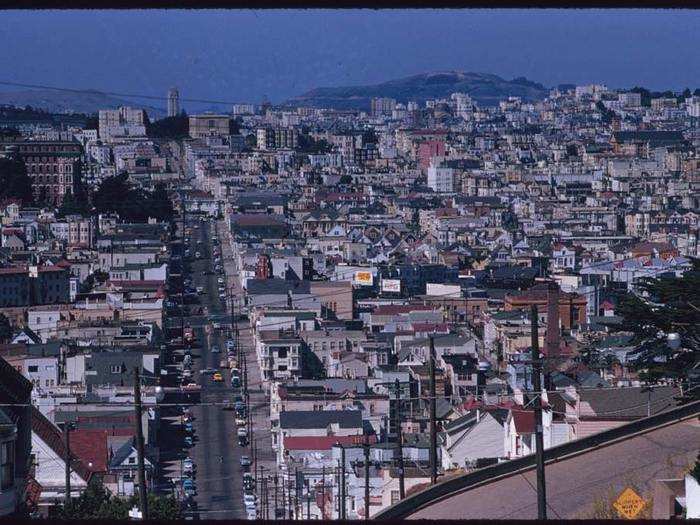 This is a view of the Castro from above, taken from the spot where 21st Street meets Noe Street.