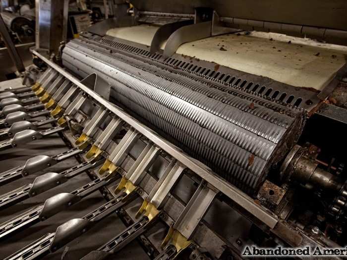 Small pieces of chocolate still remain on the machines, most of which stopped producing candy in 2012.