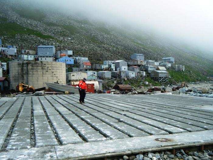 In this photo Coast Guard vessel docks at Little Diomede Island in the middle of the Bering Strait. The island has a total population of 135 people.