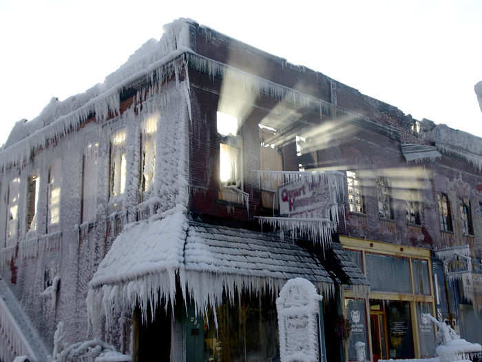 When Nebraska firefighters put out a blaze on Jan. 3, the water they sprayed froze against this building.