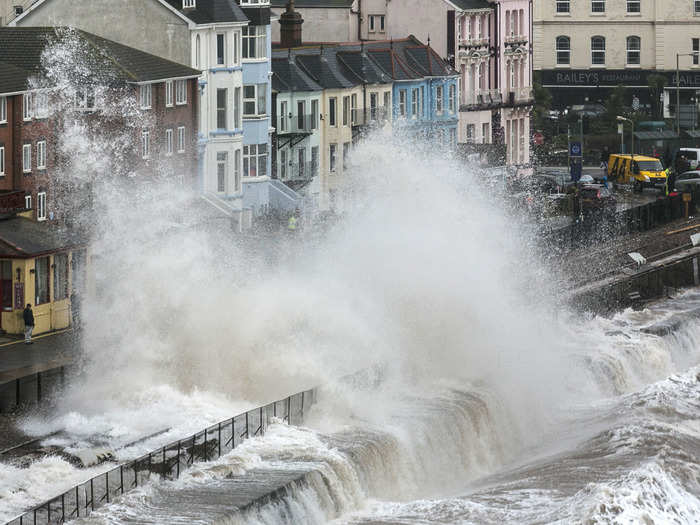 Massive floods caused by a giant storm hit the UK in February.