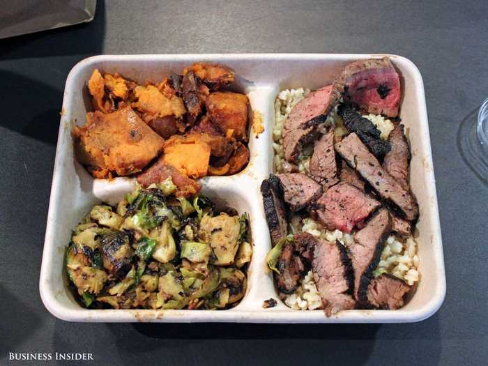 Digg Inn is perhaps best known for its market plates, which feature two side dishes and a protein on a bed of grains. This one has flank steak, brown rice, roasted sweet potatoes, and Brussels sprouts with spicy sunflower seeds.