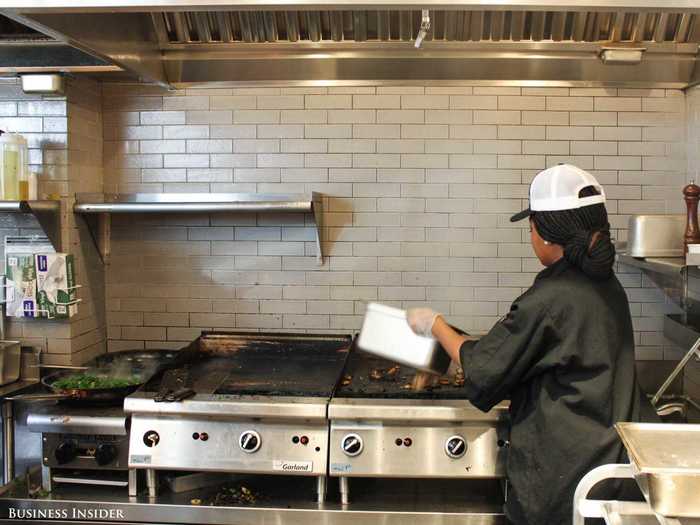 The chicken and steak were being grilled right behind the counter.