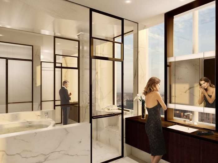 There are seven bathrooms and two powder rooms, as well as a steam room and marble baths.