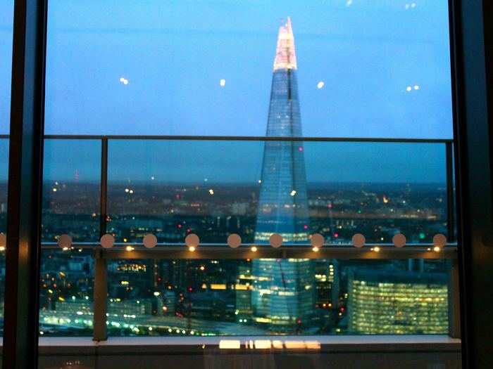 The outside terrace is closed until March, but the view of the Shard is still impressive from behind glass.