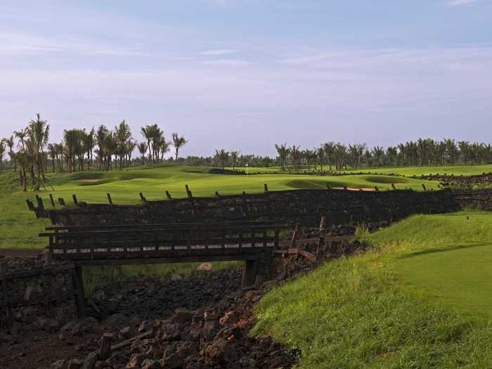 The quirky Stone Quarry course has dramatic landscape details like coal cars, abandoned mining equipment, and railroad tracks.