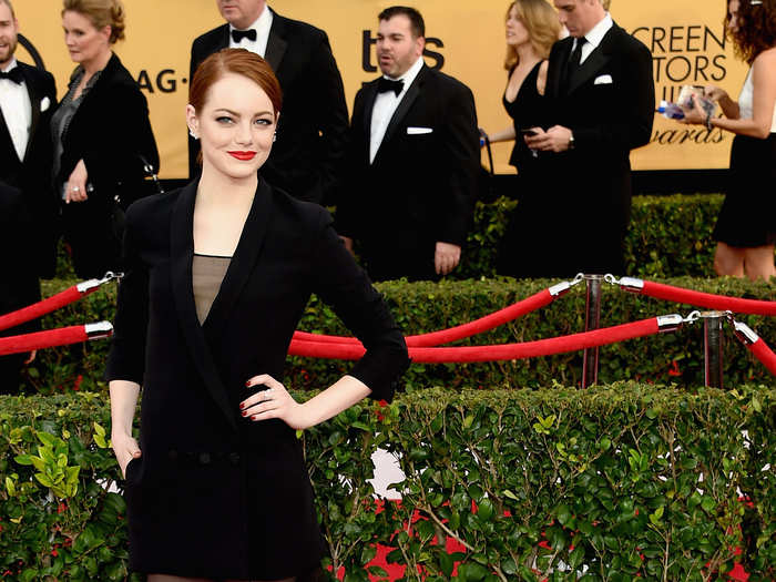 "Birdman" nominee Emma Stone in Dior Haute Couture and Repossi jewelry.