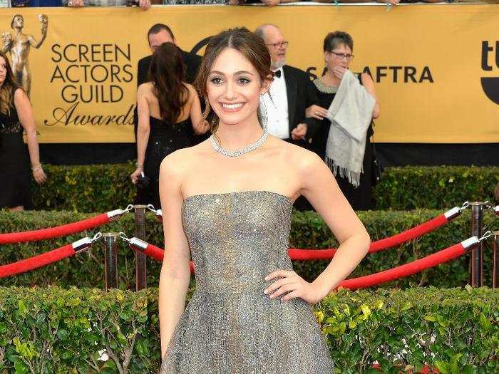 "Shameless" star Emmy Rossum in a Giorgio Armani Privé top and skirt.