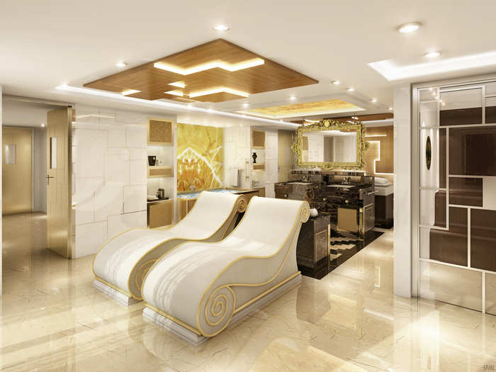 Another first at sea is the in-suite spa room with its own steam room. All this luxury comes with a hefty price tag: a 14 night stay in the regent suite comes to $64,881 per person. The ship will make its maiden voyage, from Monte Carlo to Venice in July of 2016.