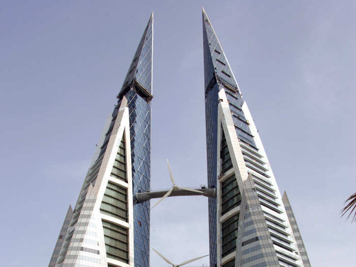 Bahrain World Trade Center, Manama, Bahrain. One of the first of the new generation of skscrapers in the Middle East.