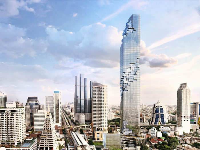 Maha Nakhon, Bangkok, Thailand. Once completed in 2015, this building will be the tallest in Bangkok and a super-luxurious apartment complex.