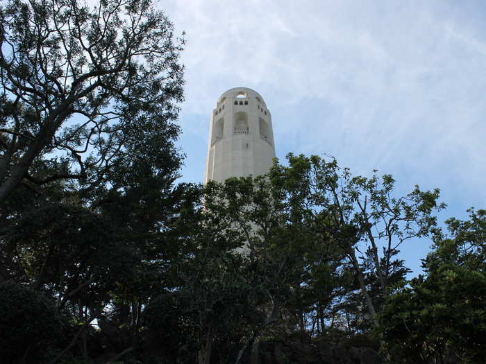 Once you get to the top, you see Coit Tower, the landmark tower in San Francisco.