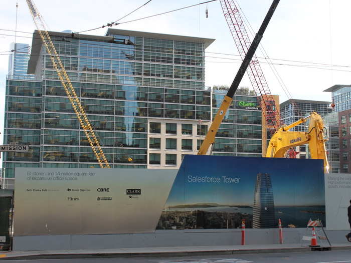 The Salesforce Tower, currently under construction, is located right across the street from the 50 Fremont building.