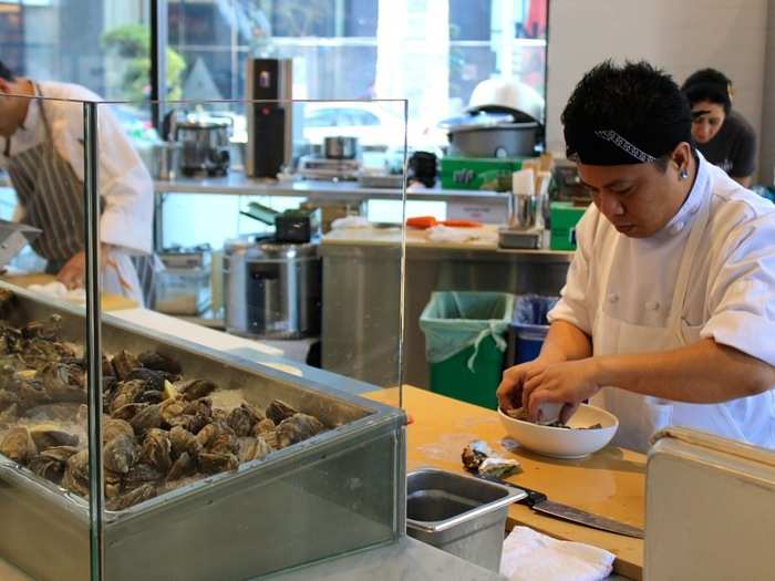 You can get sushi, oysters, and other shellfish peeled and shucked right in front of you.