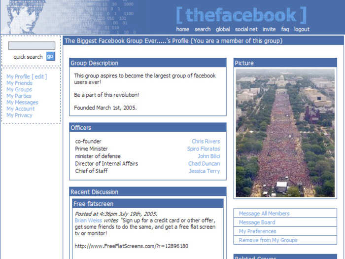 This is what a Facebook group page looked like in 2005.